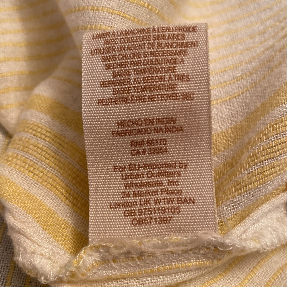 Free People Yellow and White Striped Cinched Shoulder Collared Button Down Top - Picture 9 of 9